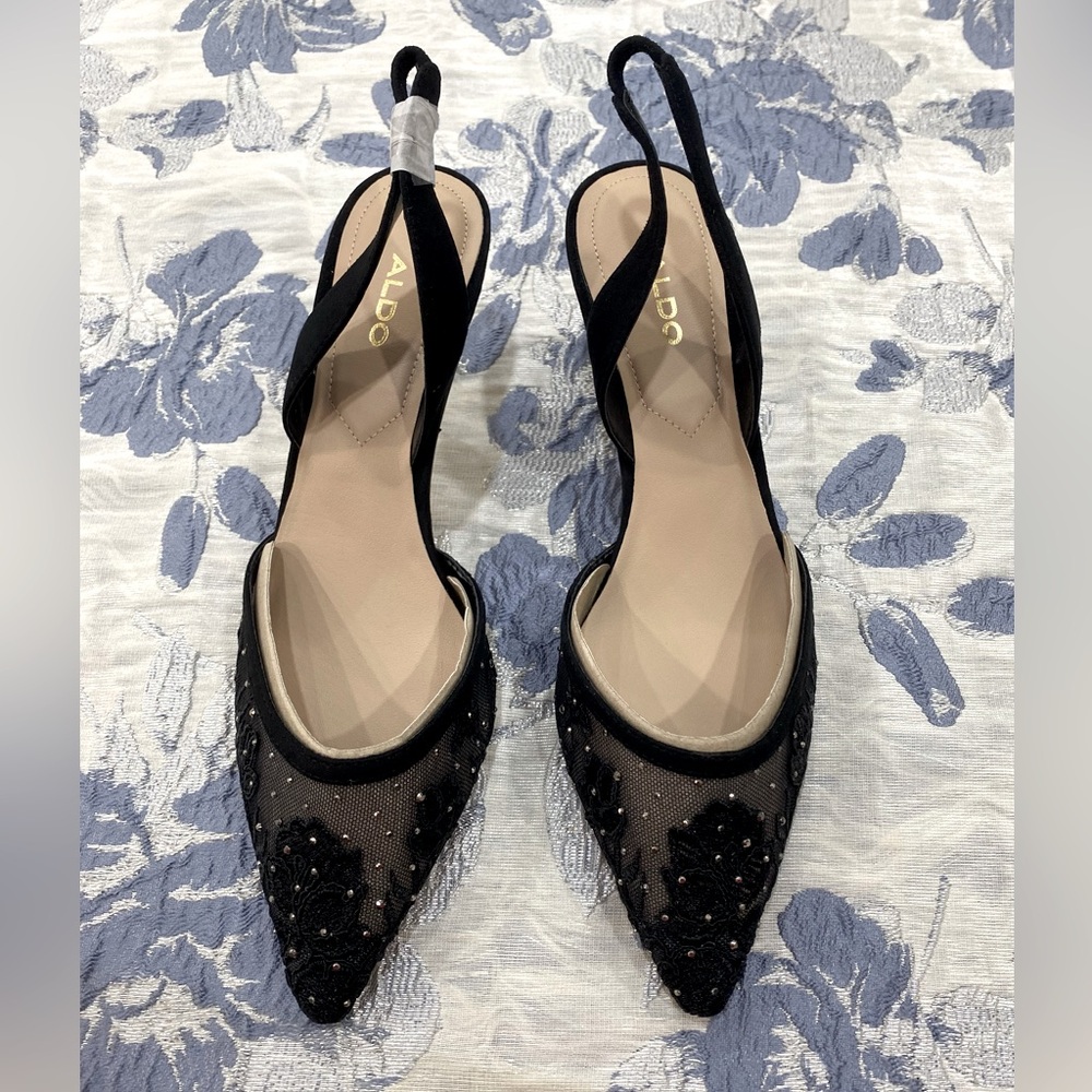NEW Aldo Black Mesh Sparkle Slingbacks - Size 5